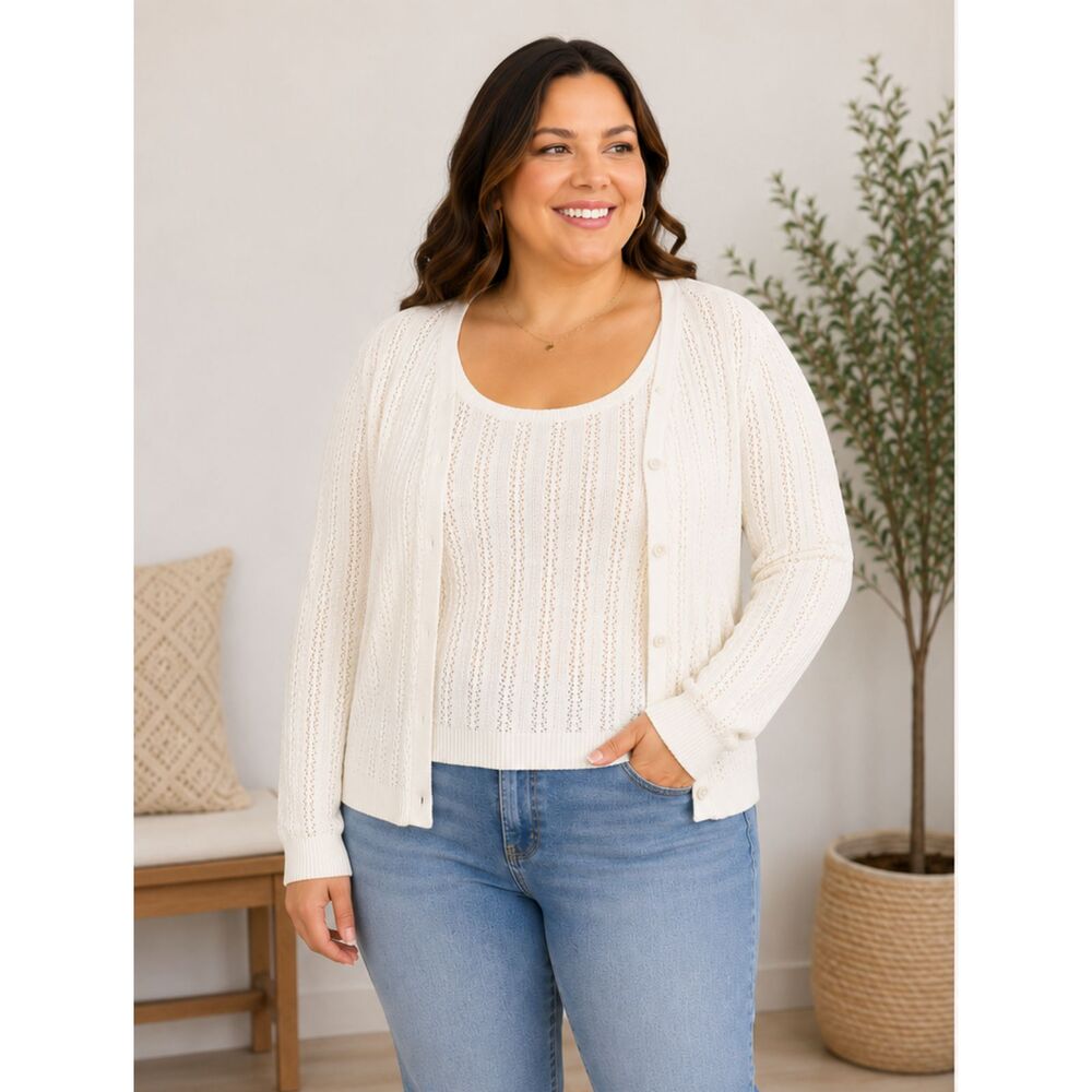 A New Day 4X Plus Sz Cream Pointelle Knit Tank Cardigan Set NWT Soft Cotton #13